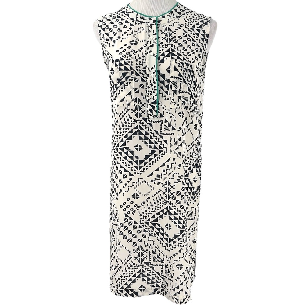 Brochu Walker Black Cream Geometric Print Silk Shift Dress Size Small